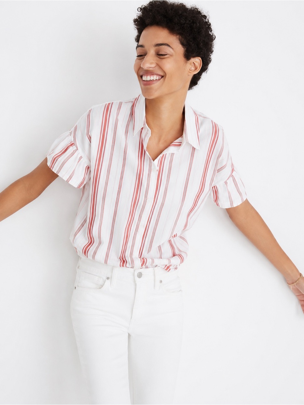 Madewell Central Drapey Oversized Red White Stripe Camp Shirt Button Front XXS